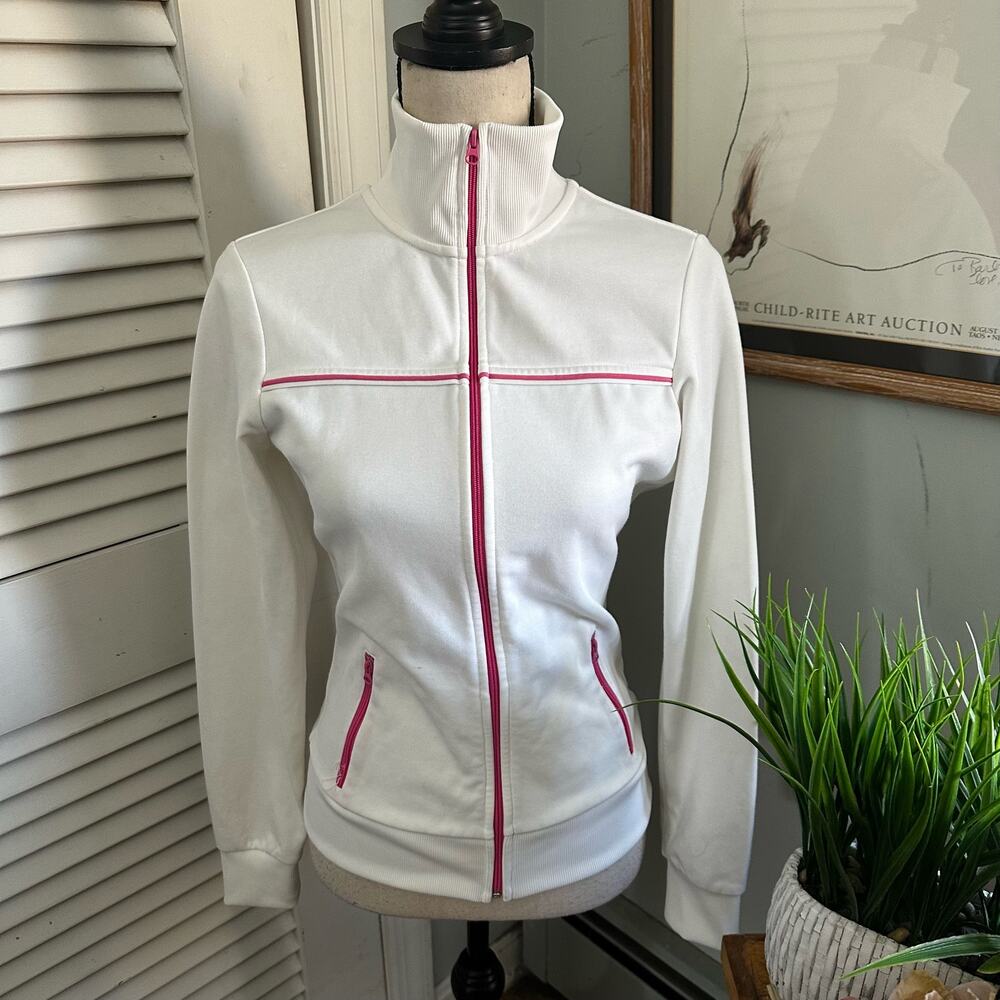 Indo Jacket Womens Medium White Pink Trim Preppy Athleisure Golf Outdoor
